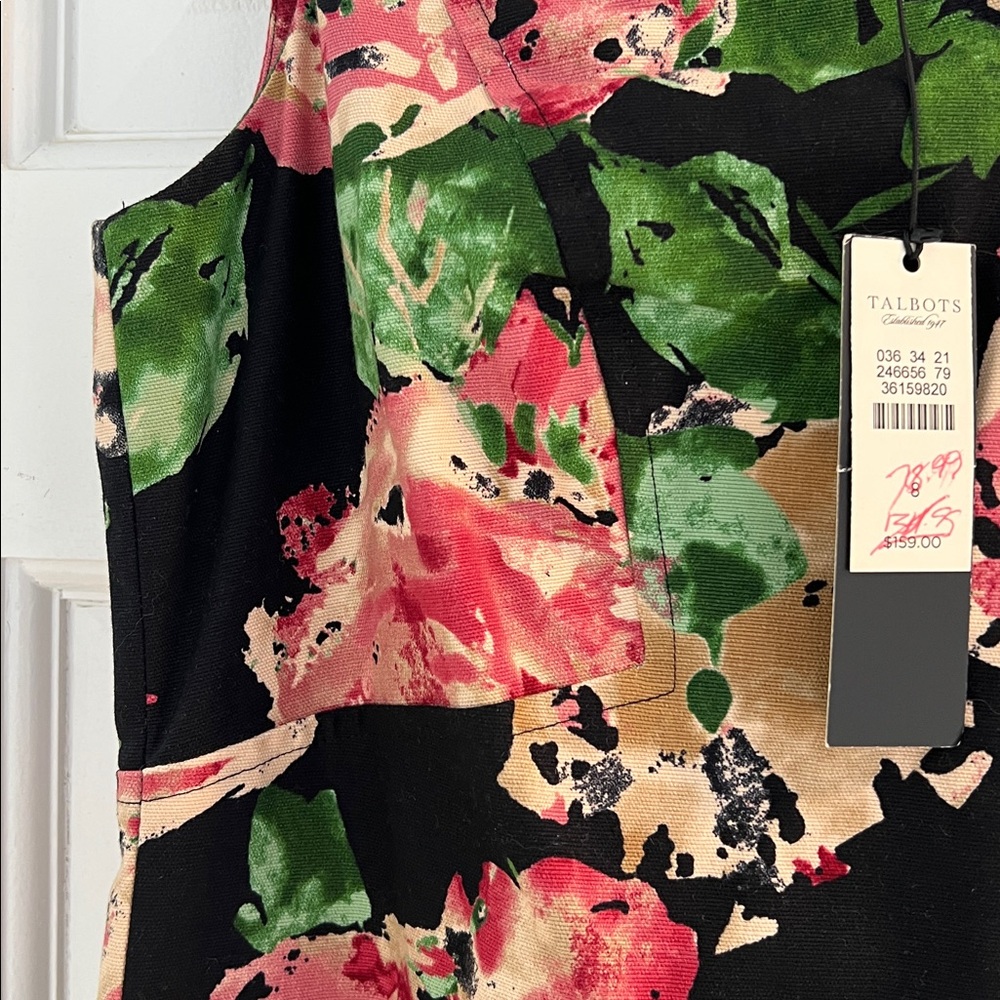 NEW Talbots Pink/Black Floral Sleeveless V Neck Dress, Fully Lined, Size 8 - Picture 10 of 16